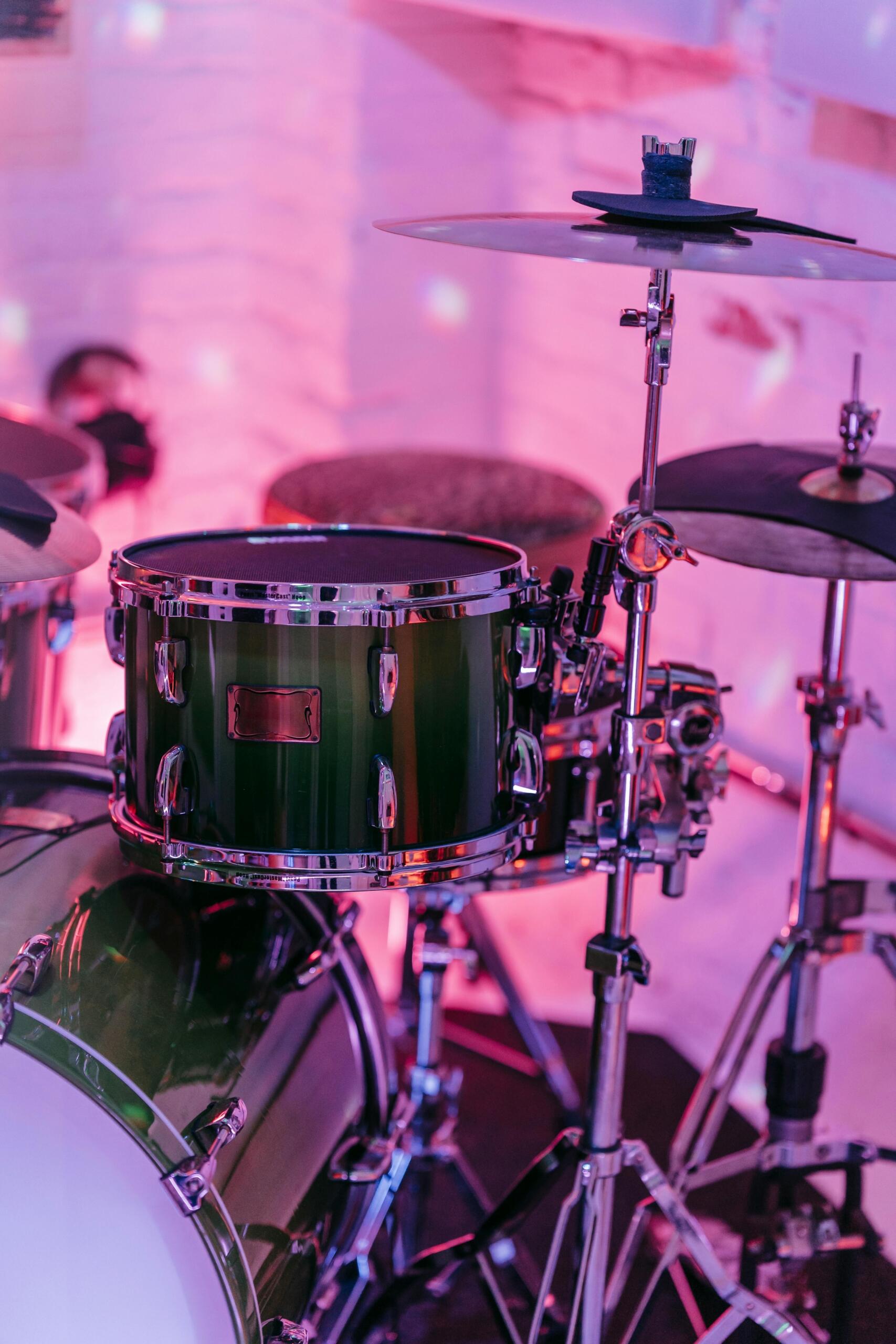 Drum kit focused on the stand and hardware components, highlighting the sturdy metal construction and adjustable design used to support drums and cymbals.