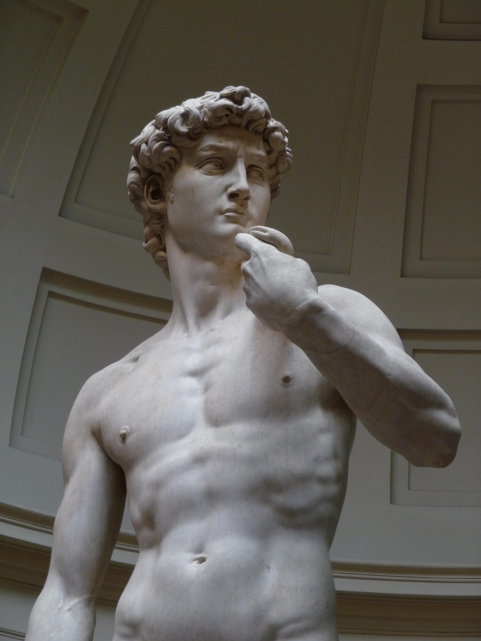 Michelangelo's marble David, portraying the biblical hero before confronting Goliath