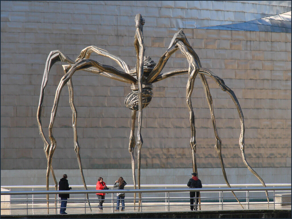 Louise Bourgeois' Maman, a monumental bronze spider sculpture outside the Guggenheim Museum Bilbao.