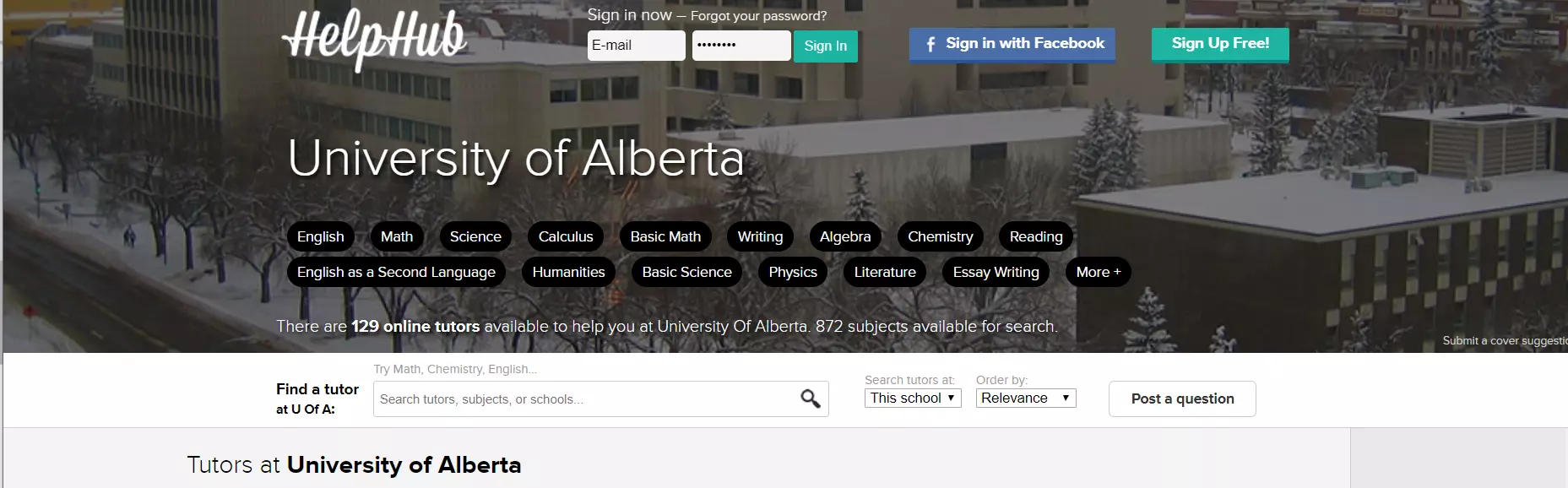 Academic support from the University of Alberta Tutor Registry