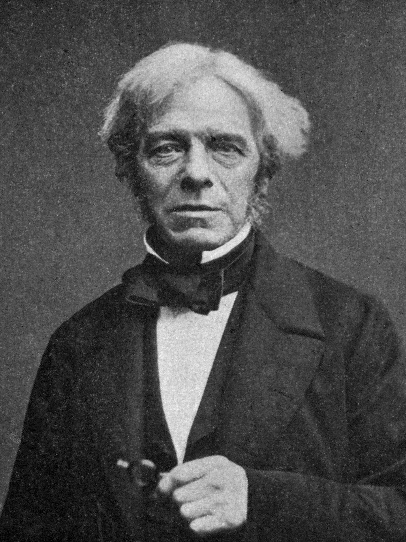 A black-and-white portrait of physicist Michael Faraday, known for his pioneering discoveries in electromagnetism and electromagnetic induction. Source: Wikimedia Commons.