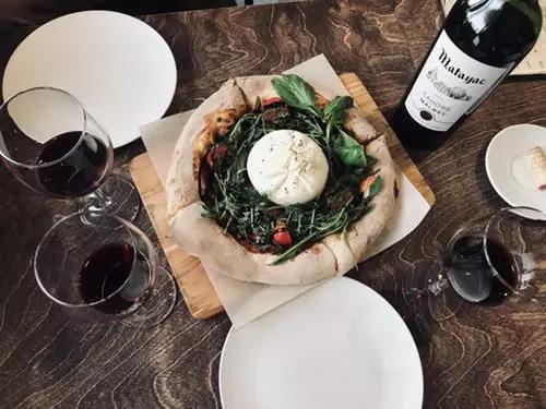 Photo of food and wine