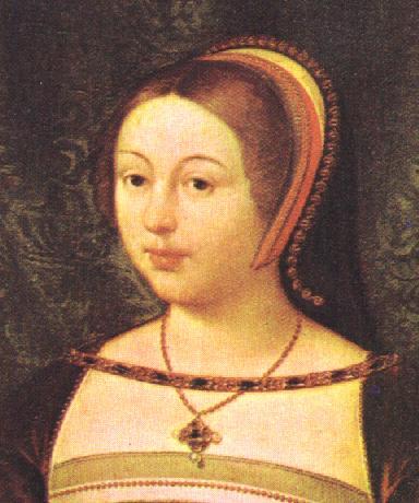 A portrait of Margaret Tudor in elaborate Tudor attire with a French hood, jewelry, reflecting her status as Queen of Scotland and sister of Henry VIII. Source: Wikimedia Commons.