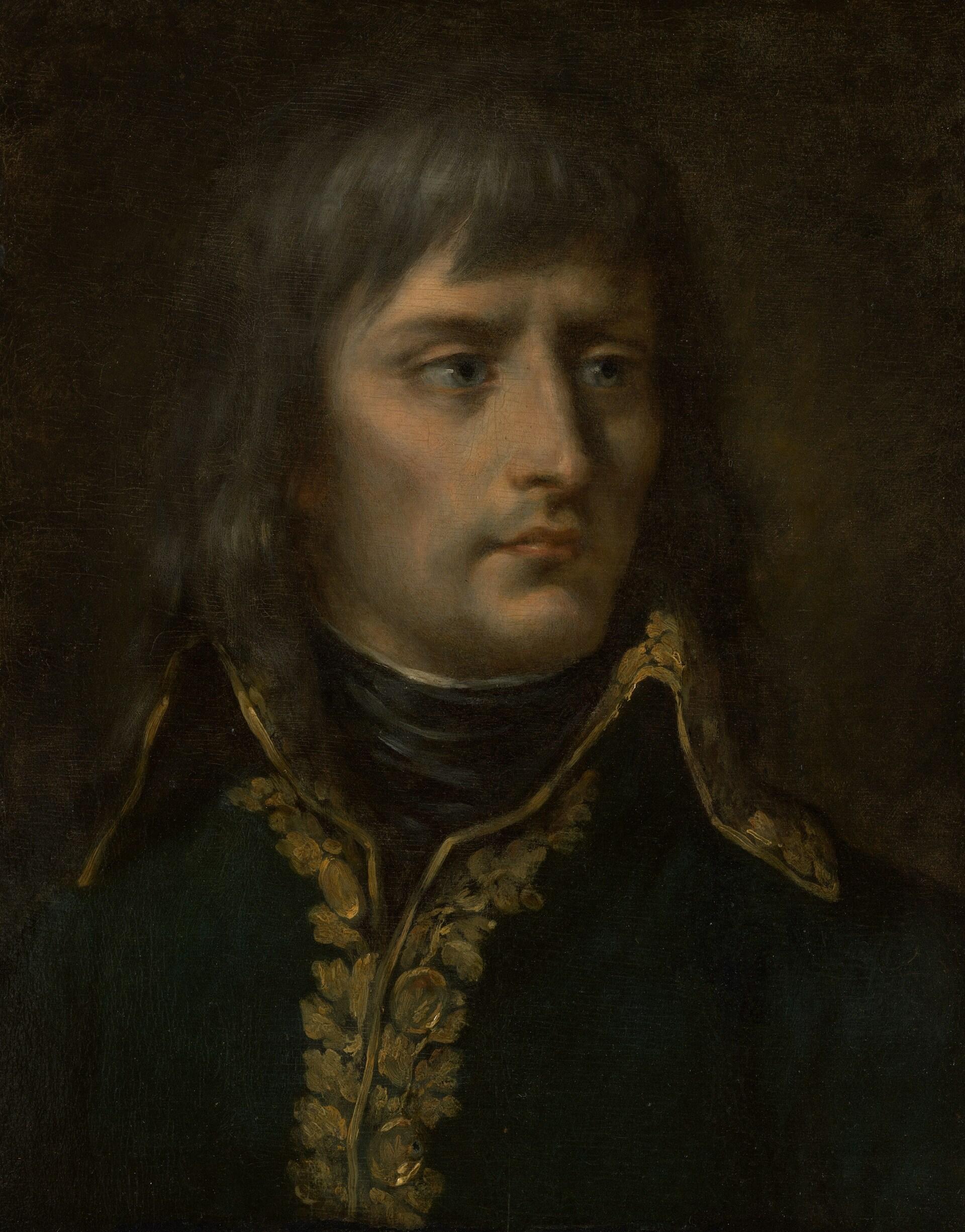 Portrait of Napoleon Bonaparte in military uniform wearing medals.