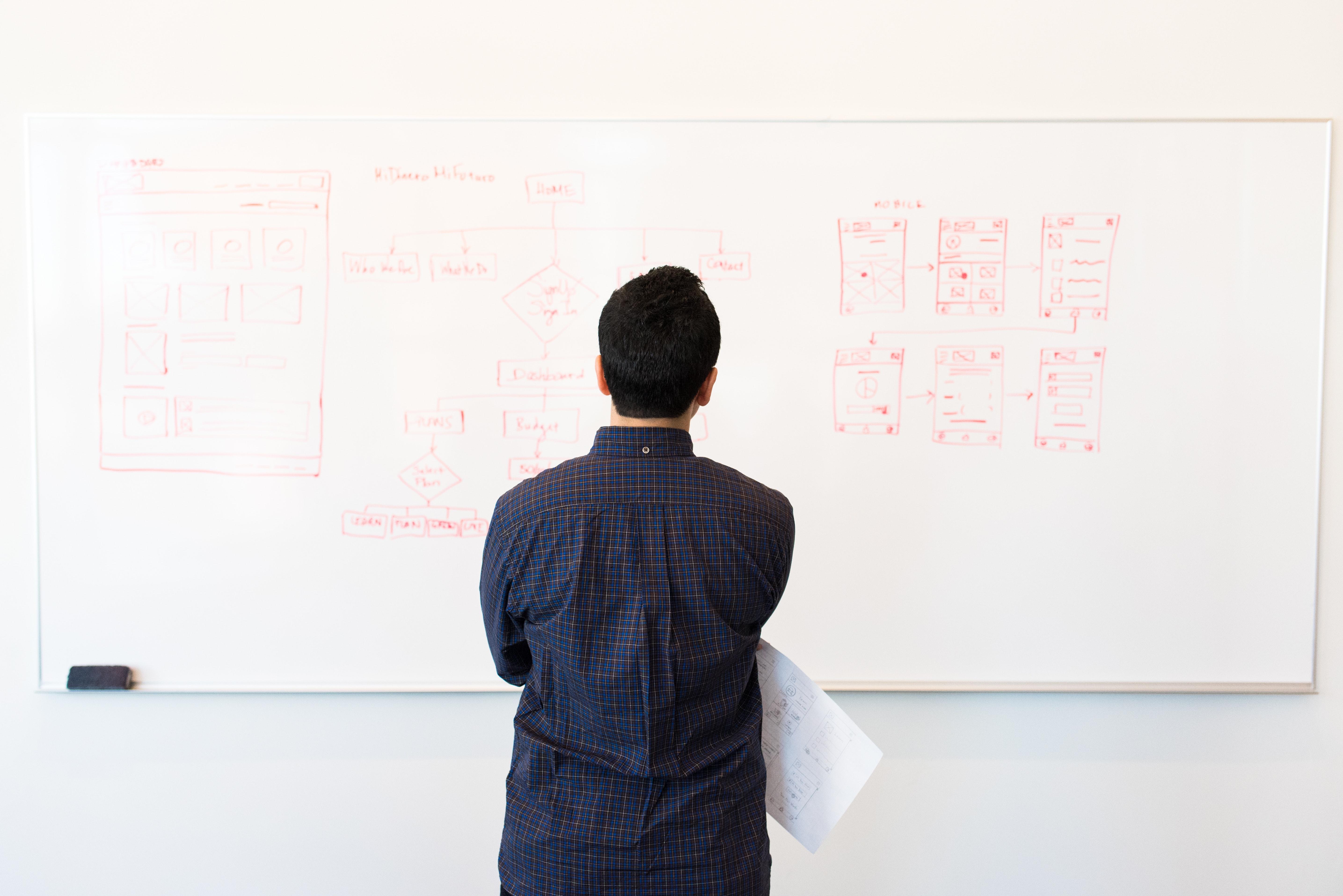 A man facing a board