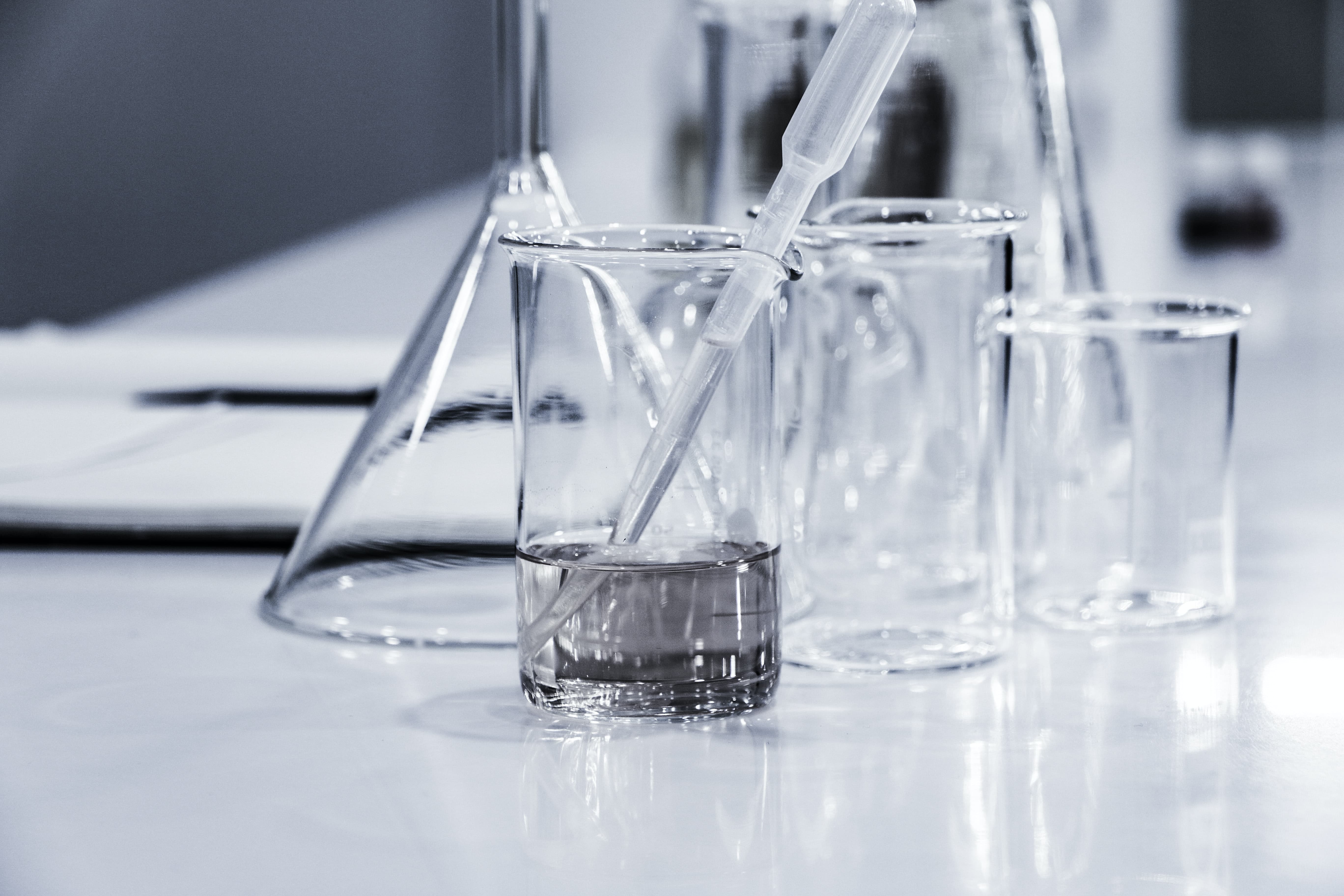empty flasks in a lab