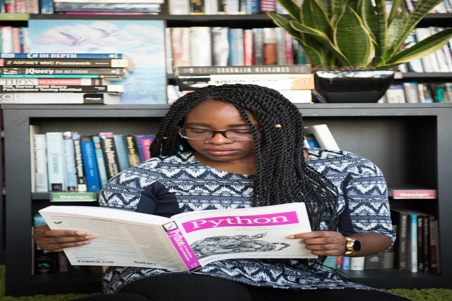 A student reading a book