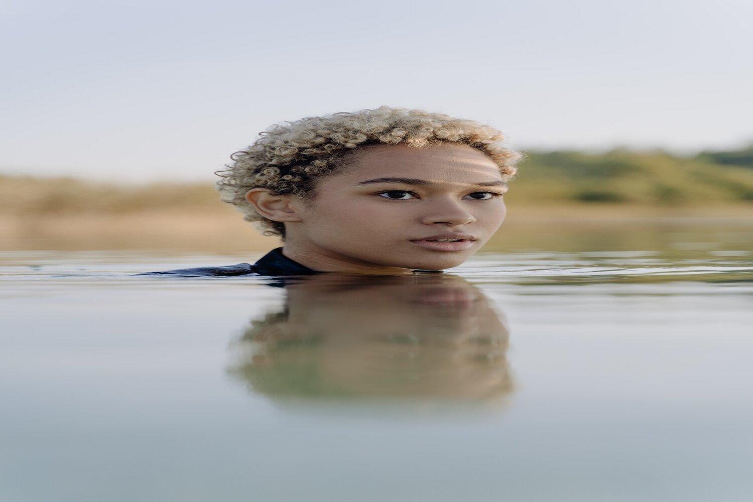 A woman learning to swim