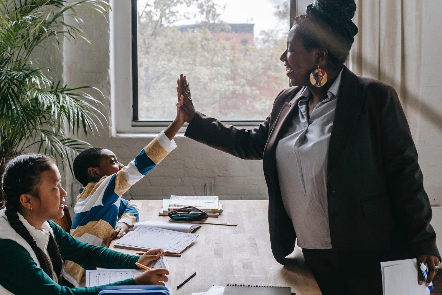A teacher and her students