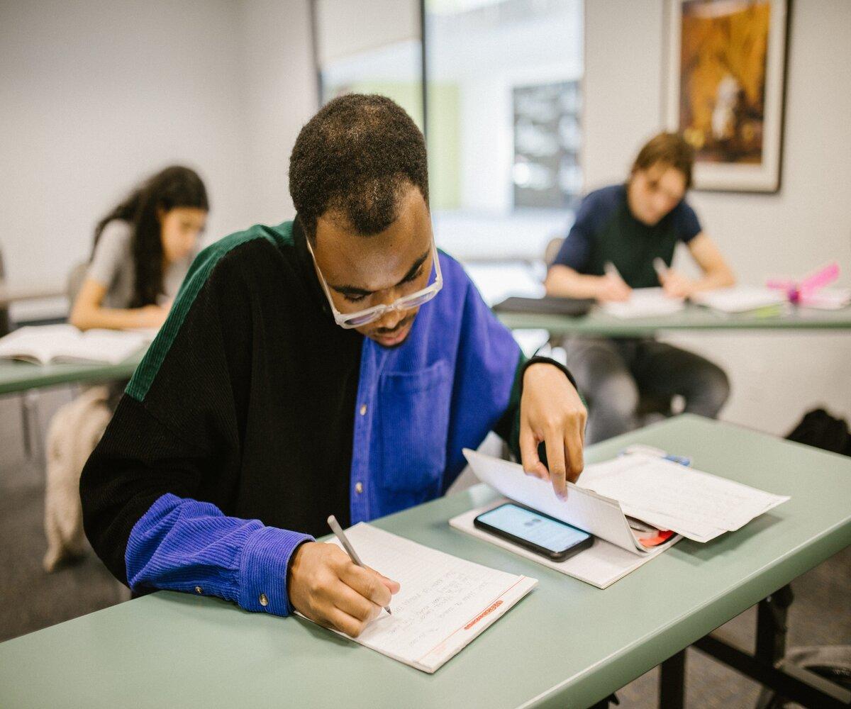 A man in an exam hall