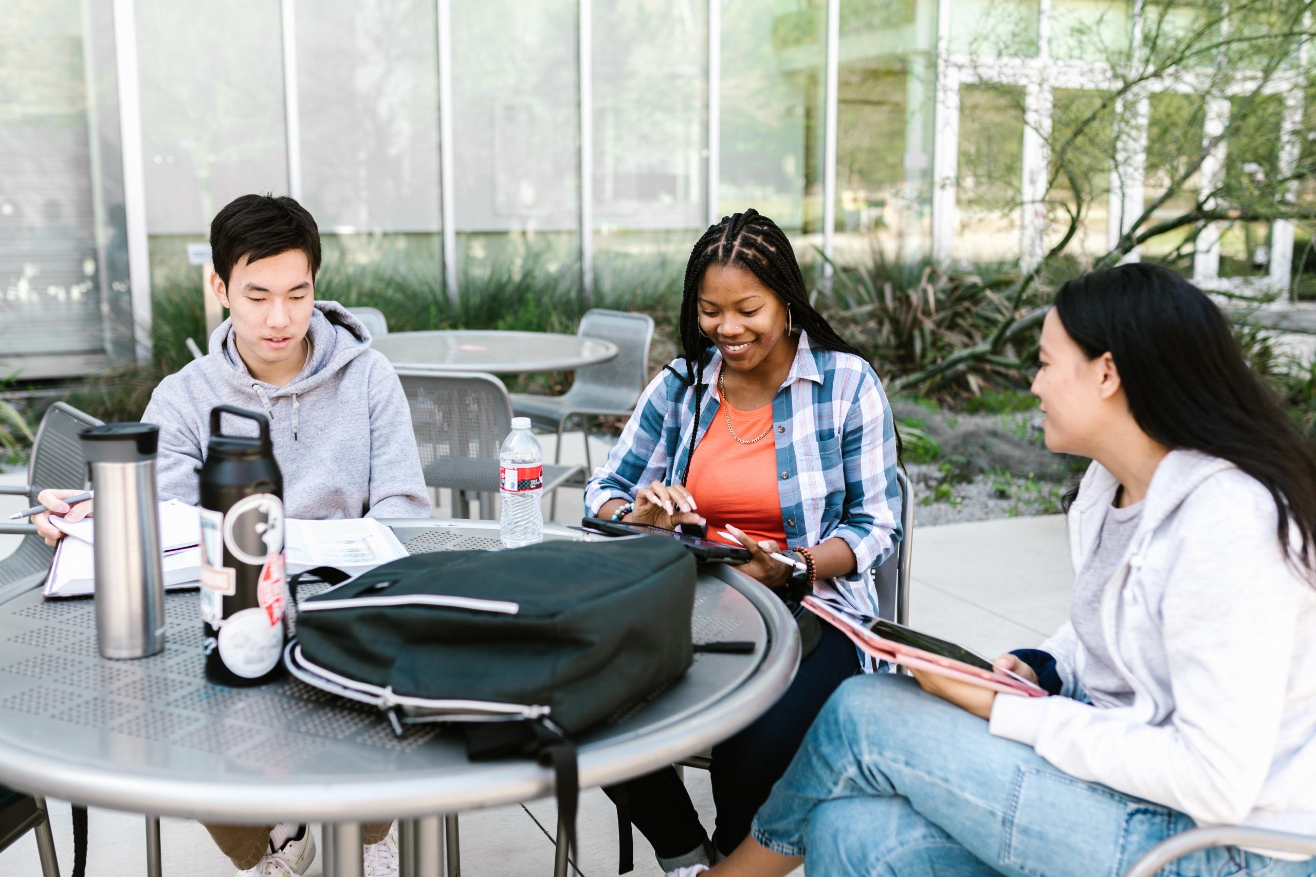 A group of students study together.