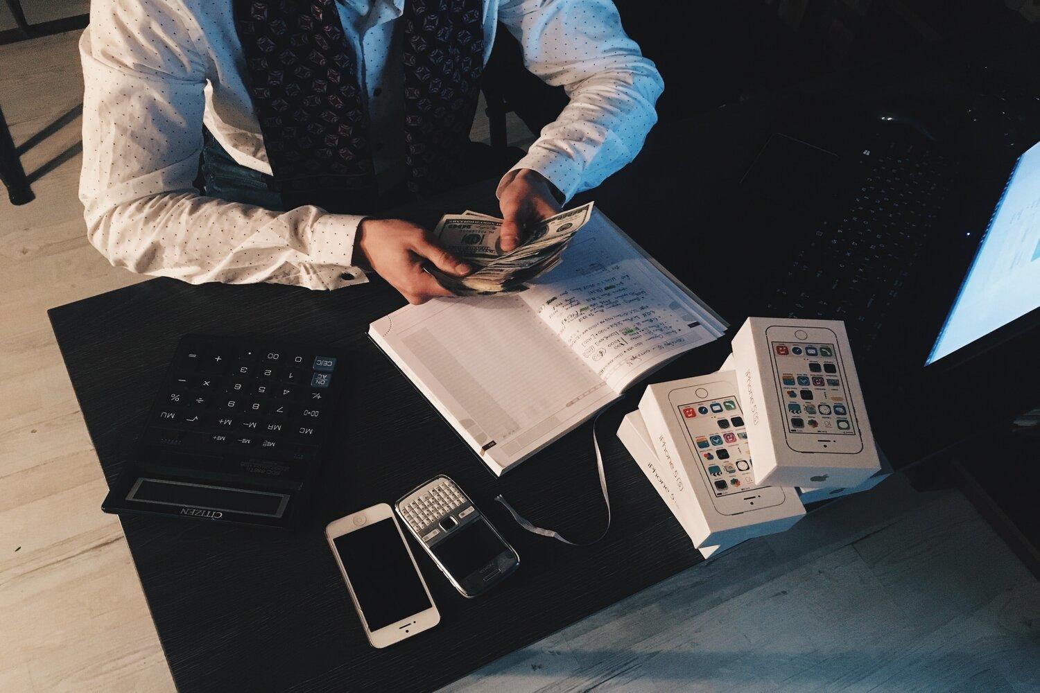 A man counting money