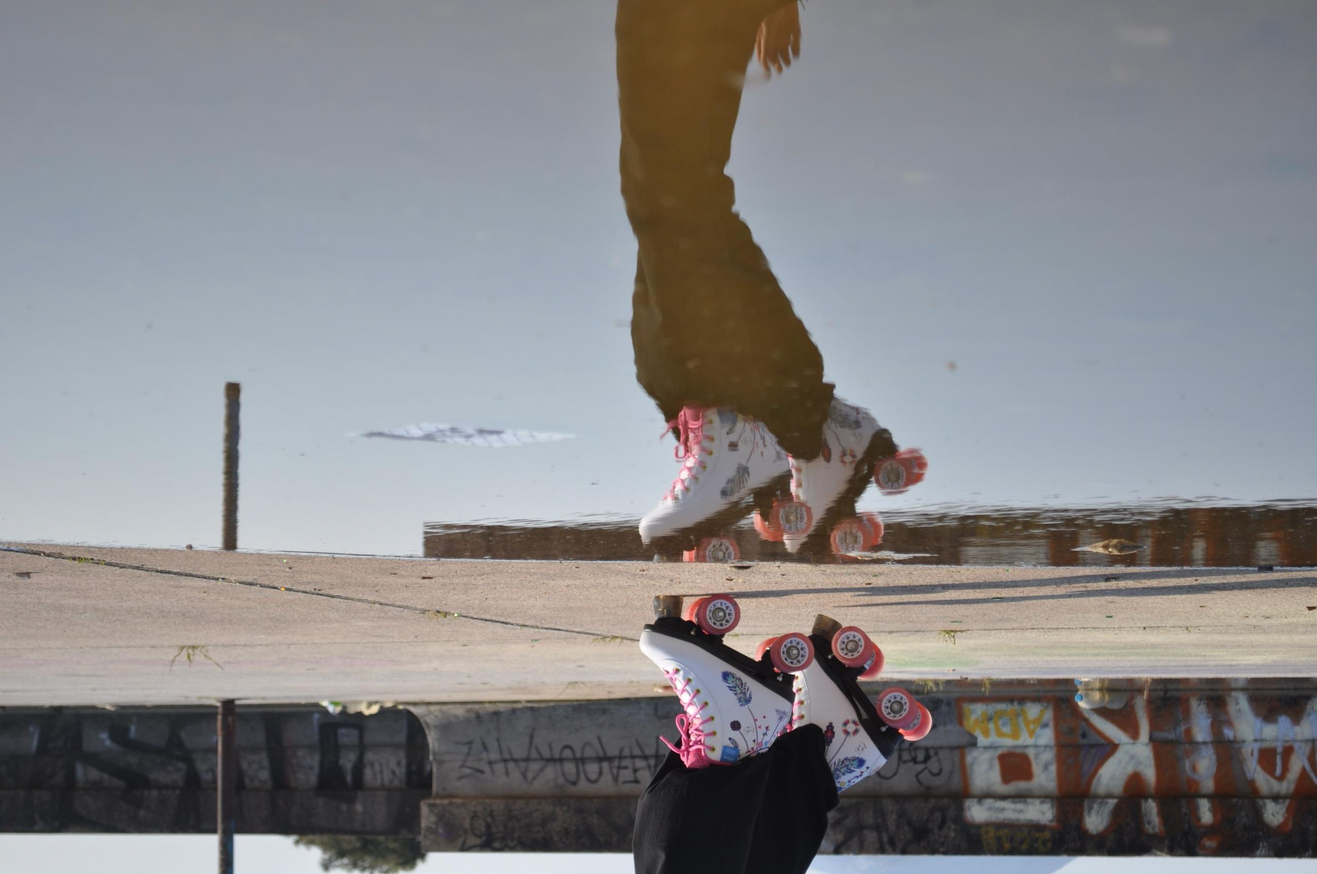 a roller skater jumps