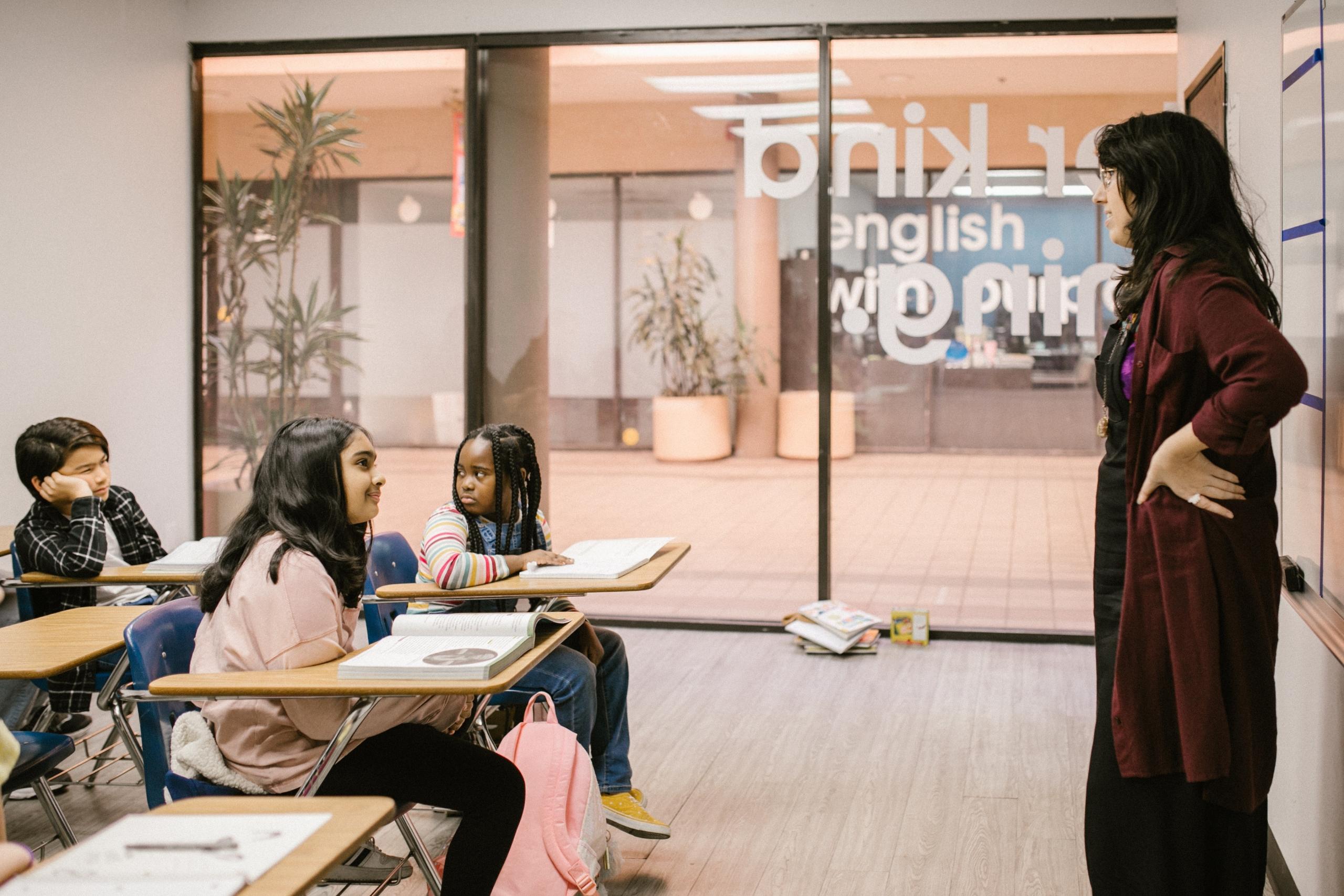 a woman teaches in a language school.