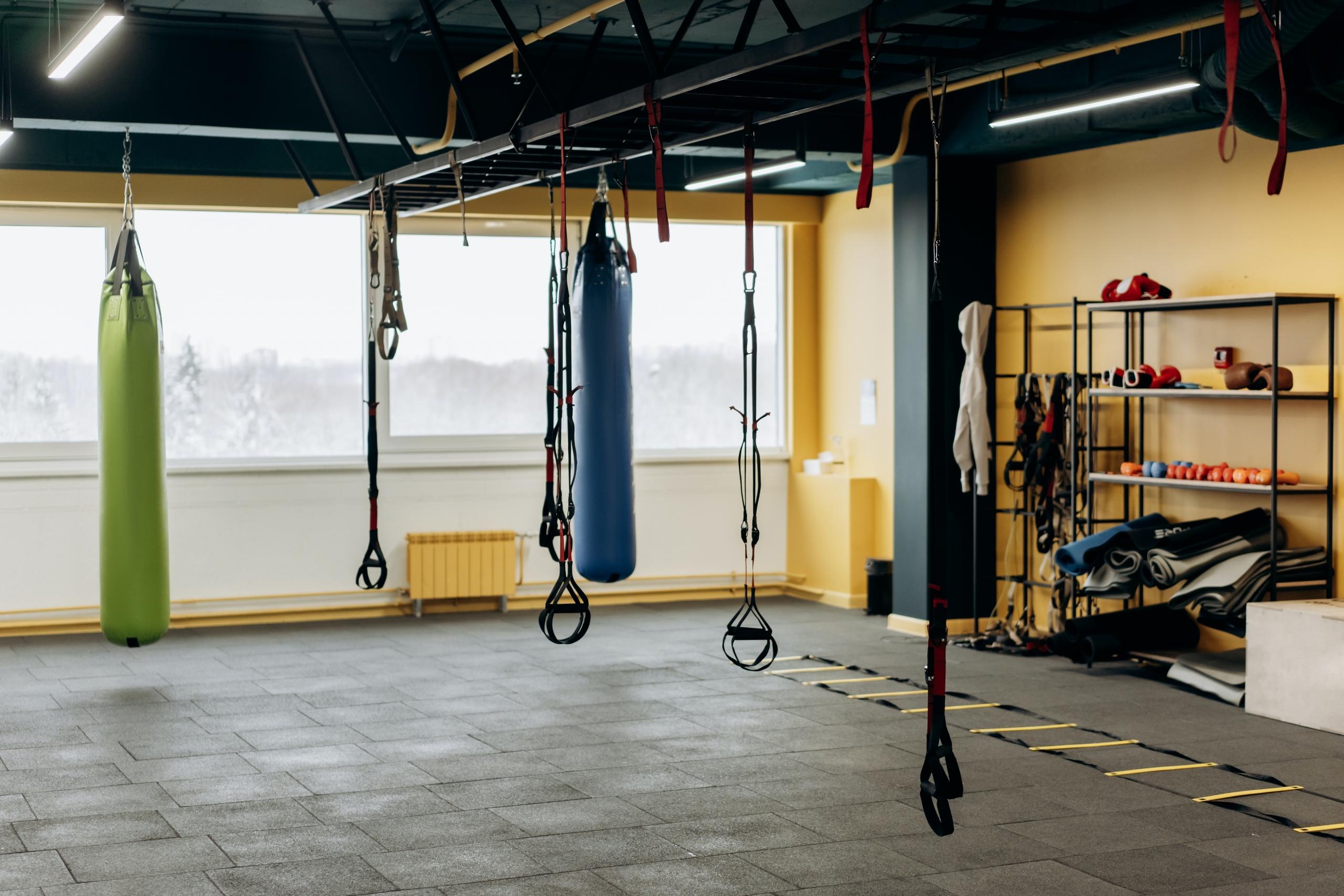 A boxing gym with different equpment.