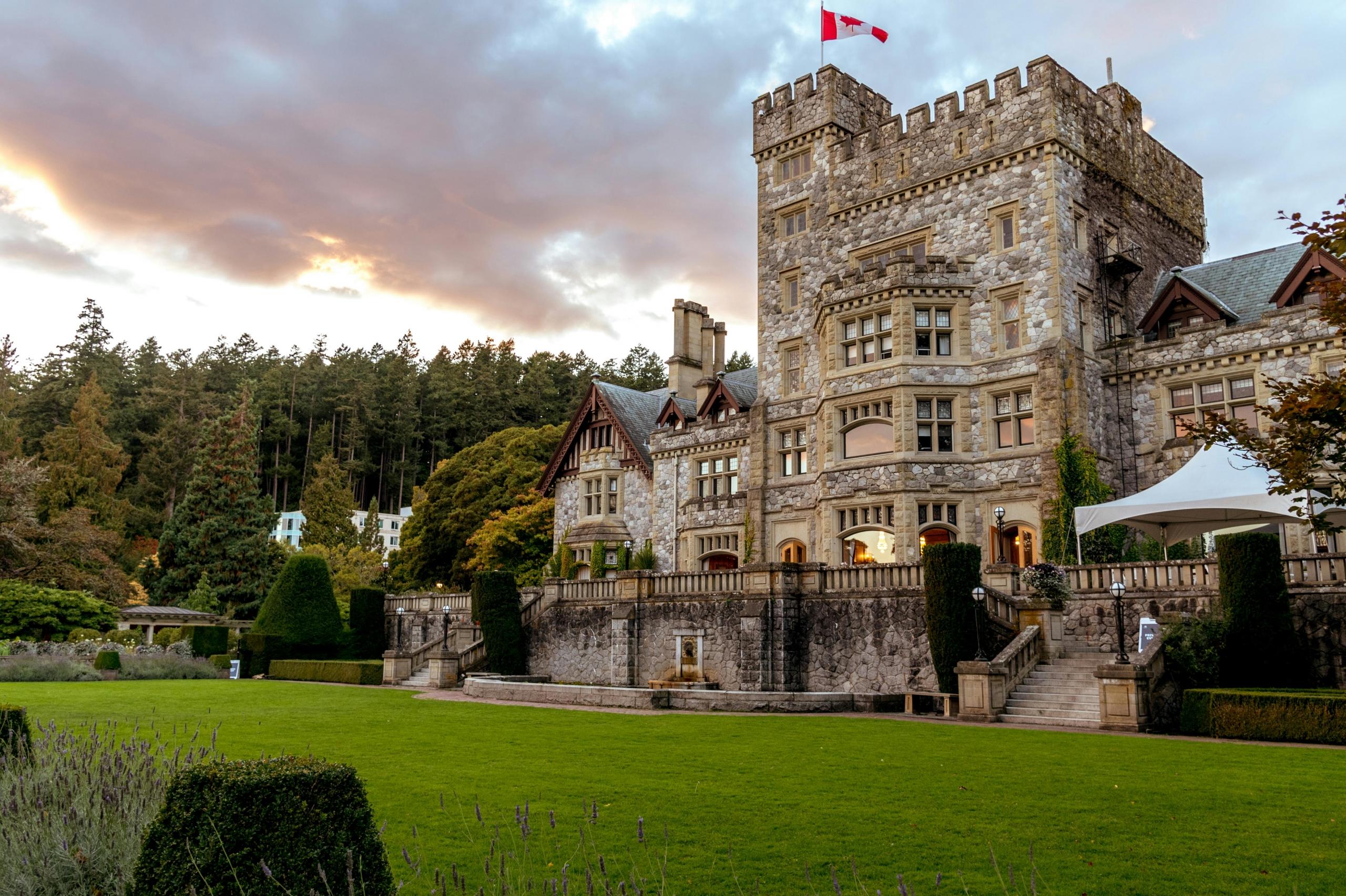 A university building with the Canadian flag.