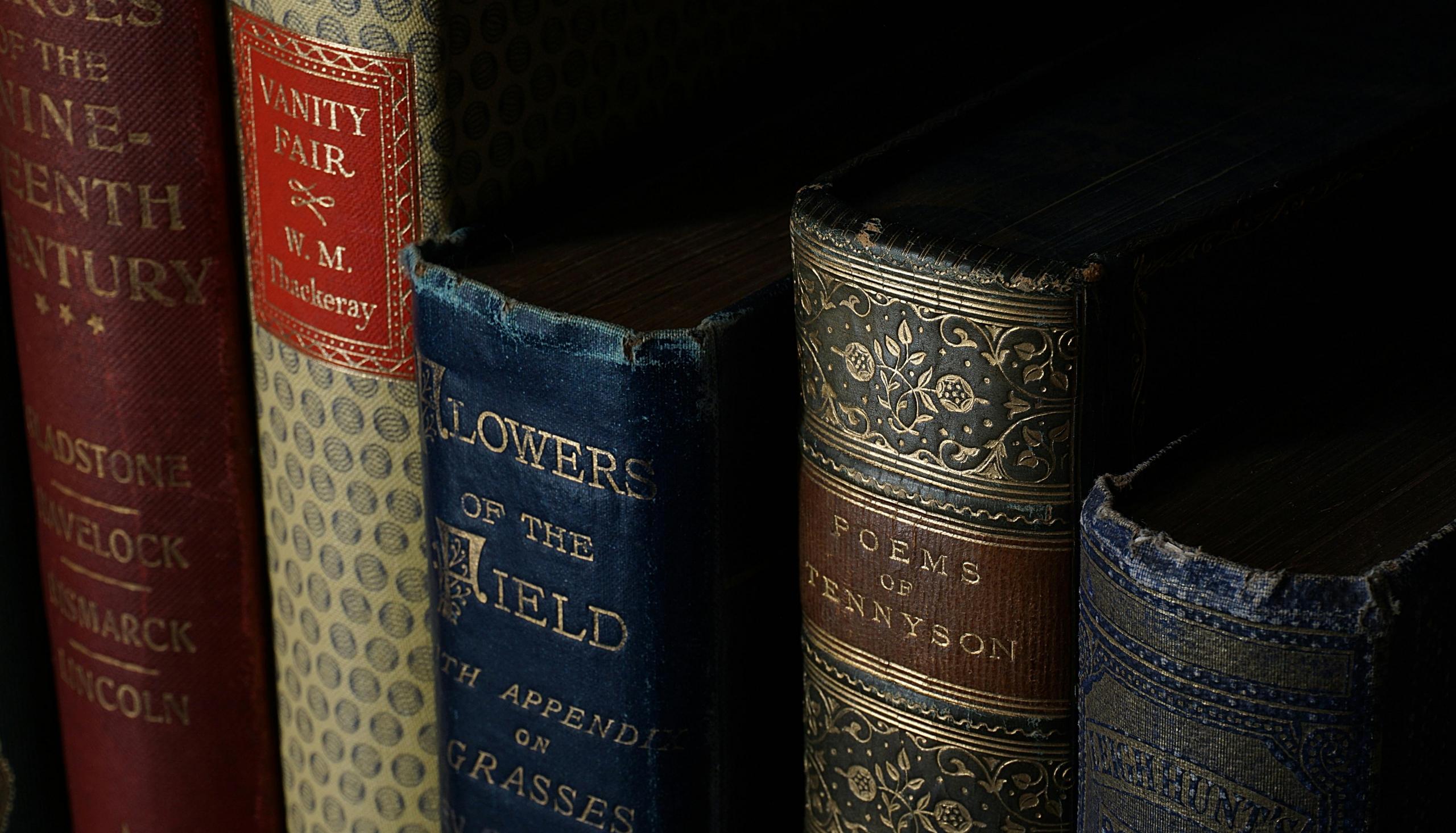 several hardcover books.