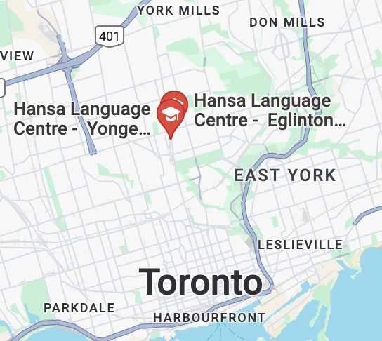 A map of Toronto showcasing Hansa Langauge Centre