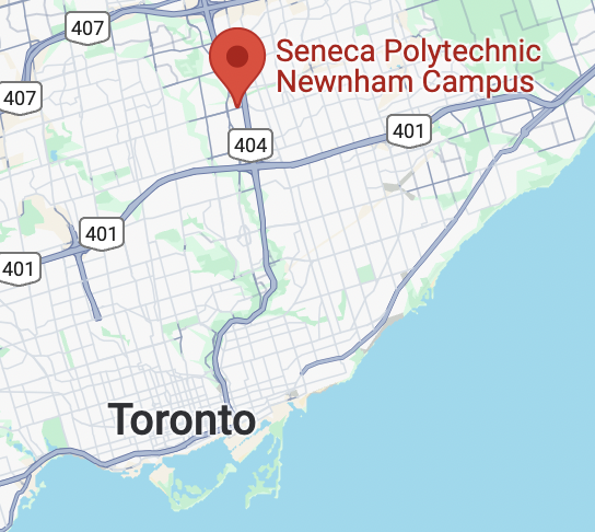 A map of Seneca College location in Toronto.