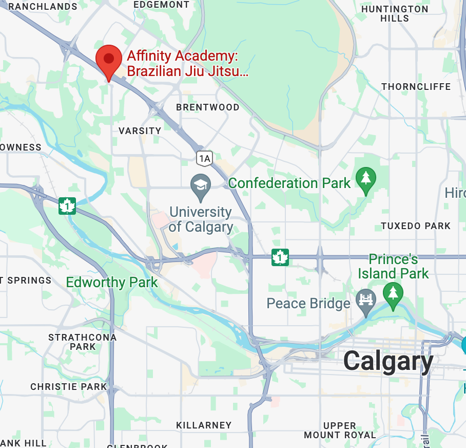 A map showing the location of Affinity Academy in Calgary.
