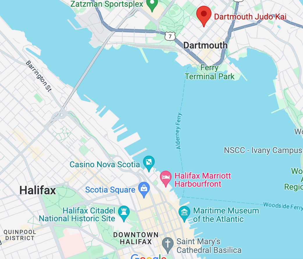 A map showing Dartmouth Judo Kai' location.
