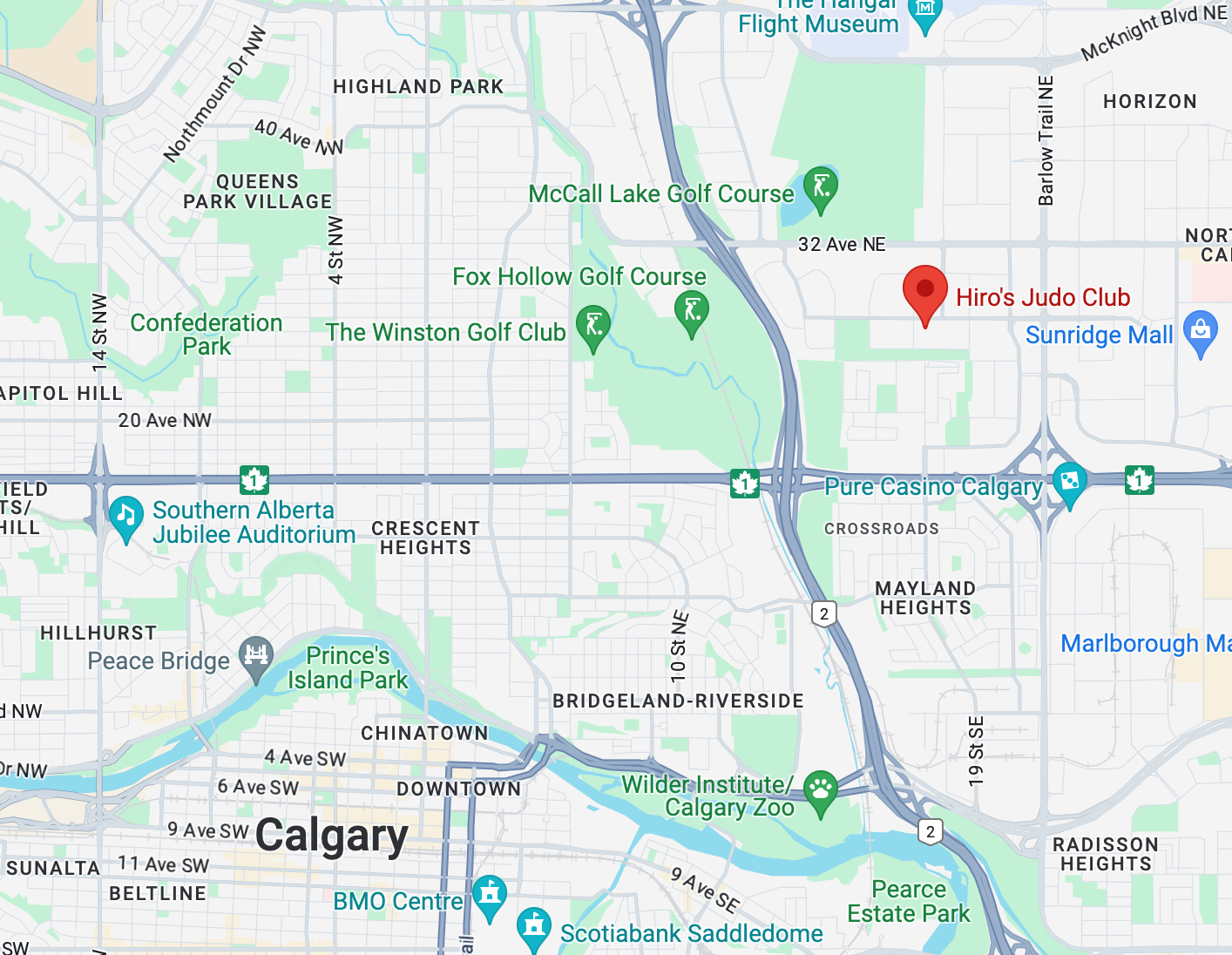 Map showing Hiro's Judo Club's location.