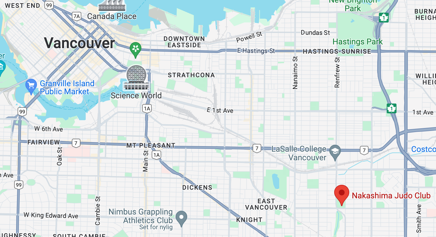 A map showing the location of Nakashima Judo Club.