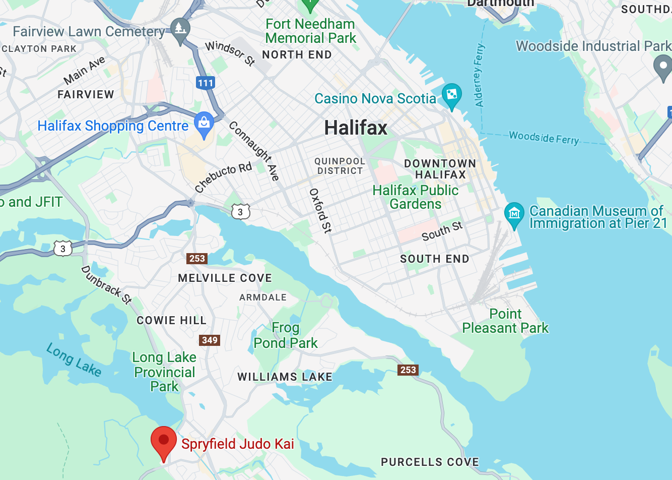 A map showing the location of Spryfield Judo Kai.