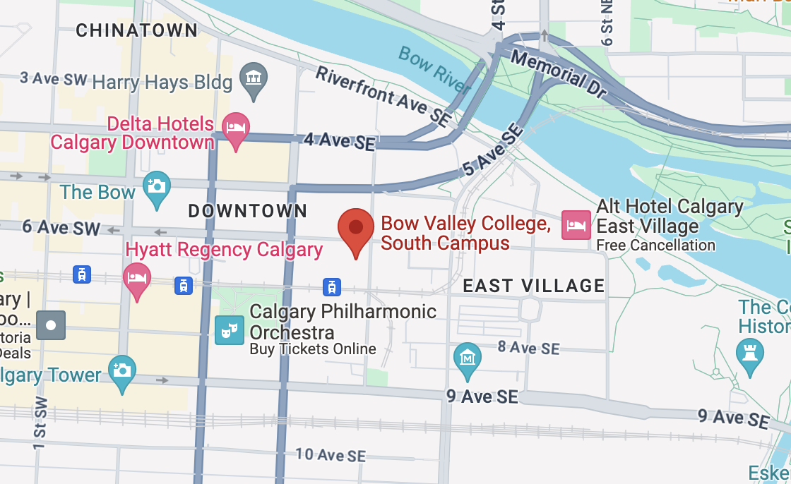 a map of the location of bow valley college