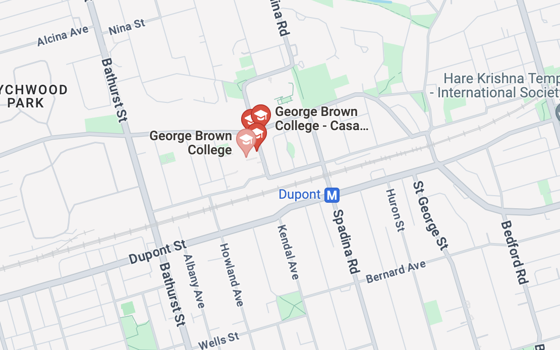 a map of the location of george brown college.