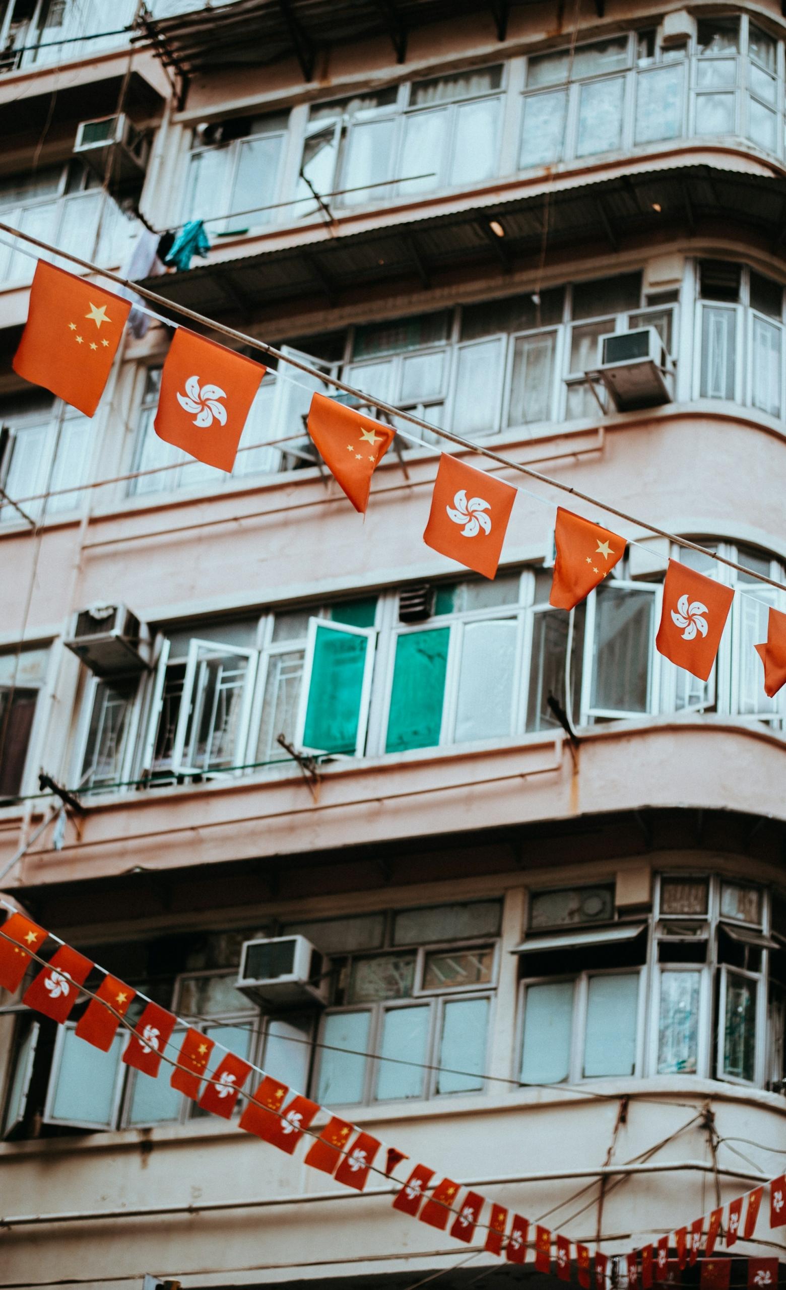 A display of Hong Kong flags