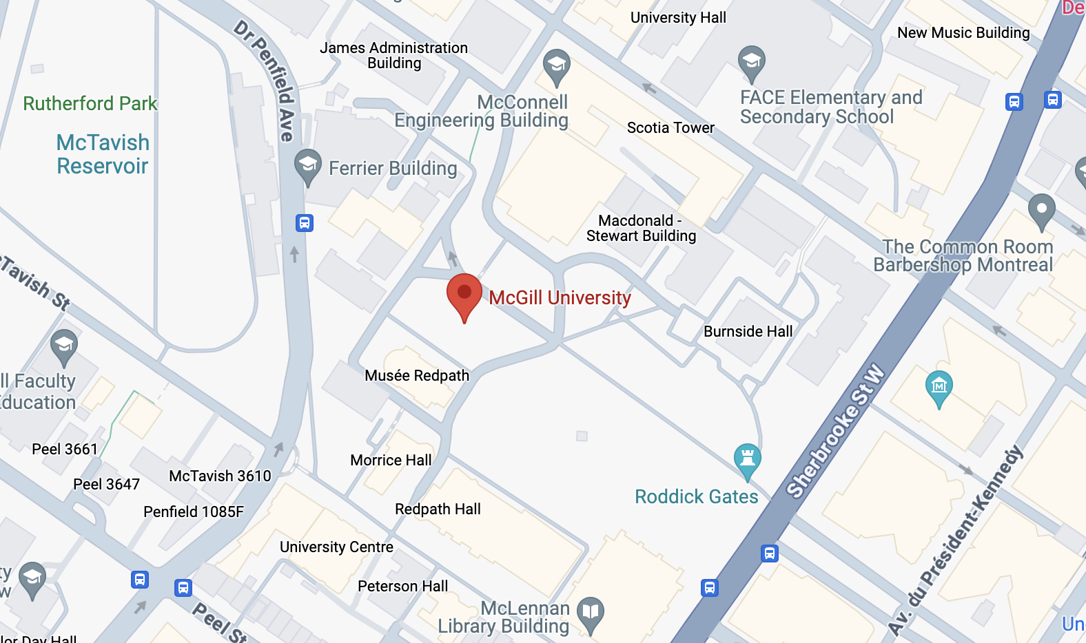 a map of the location of McGill University.