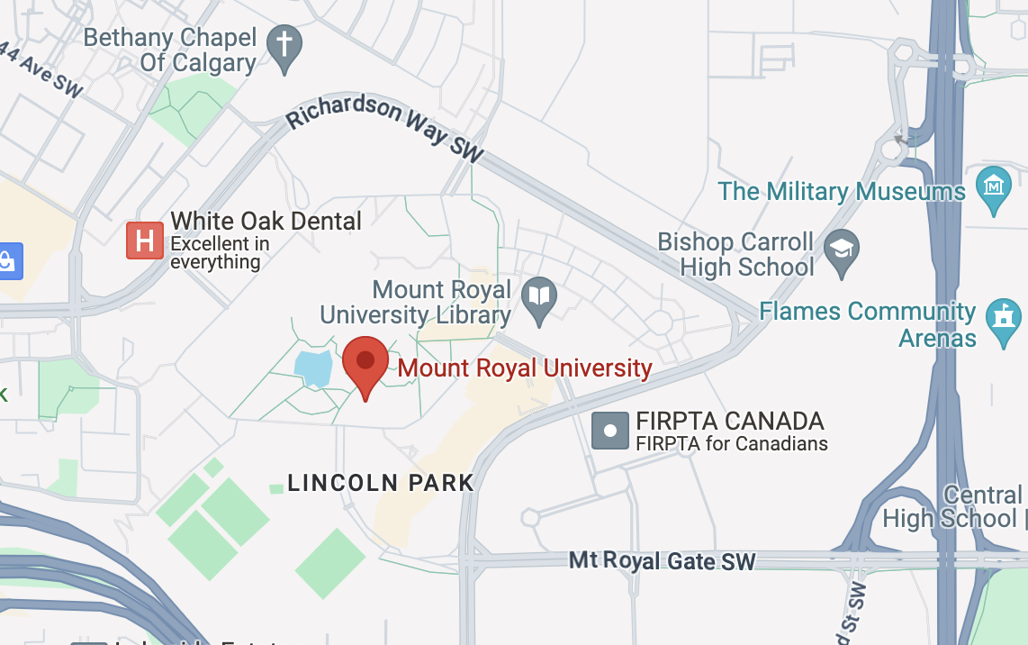 a map of the location of mount royal university.