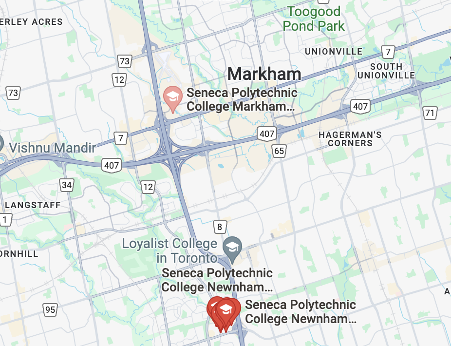 a map of the location of seneca college.