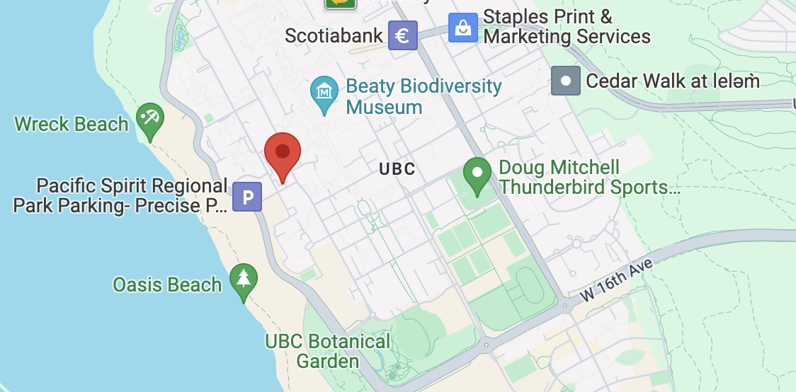 a map of the location of the university of British Columbia.
