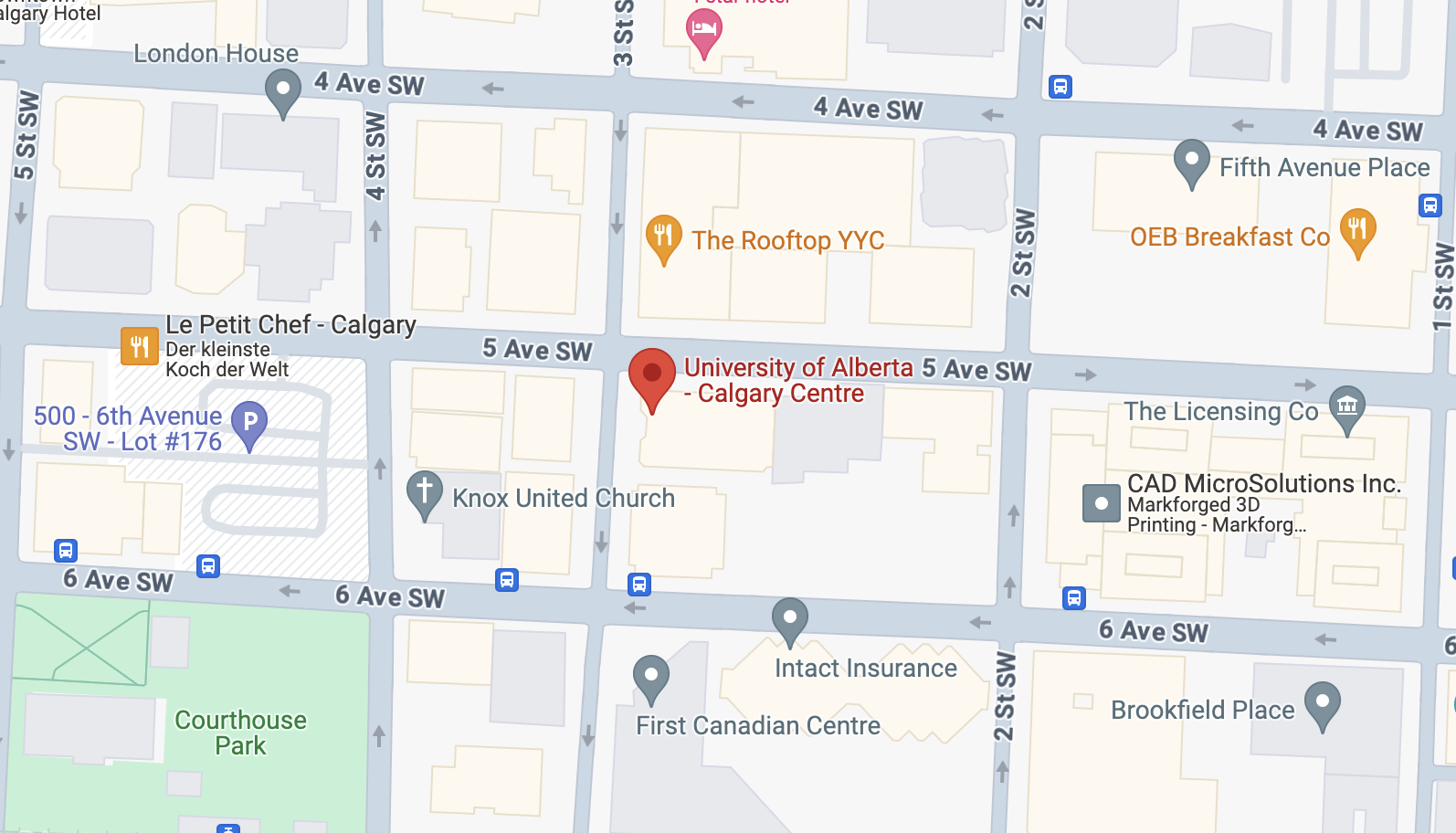 a map of the university of Alberta, Calgary Centre.