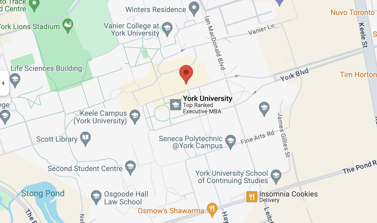 a map of the location of york university.