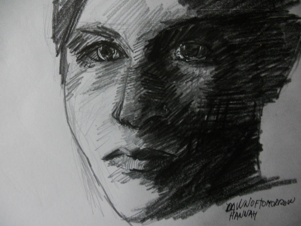 A charcoal drawing of a boy