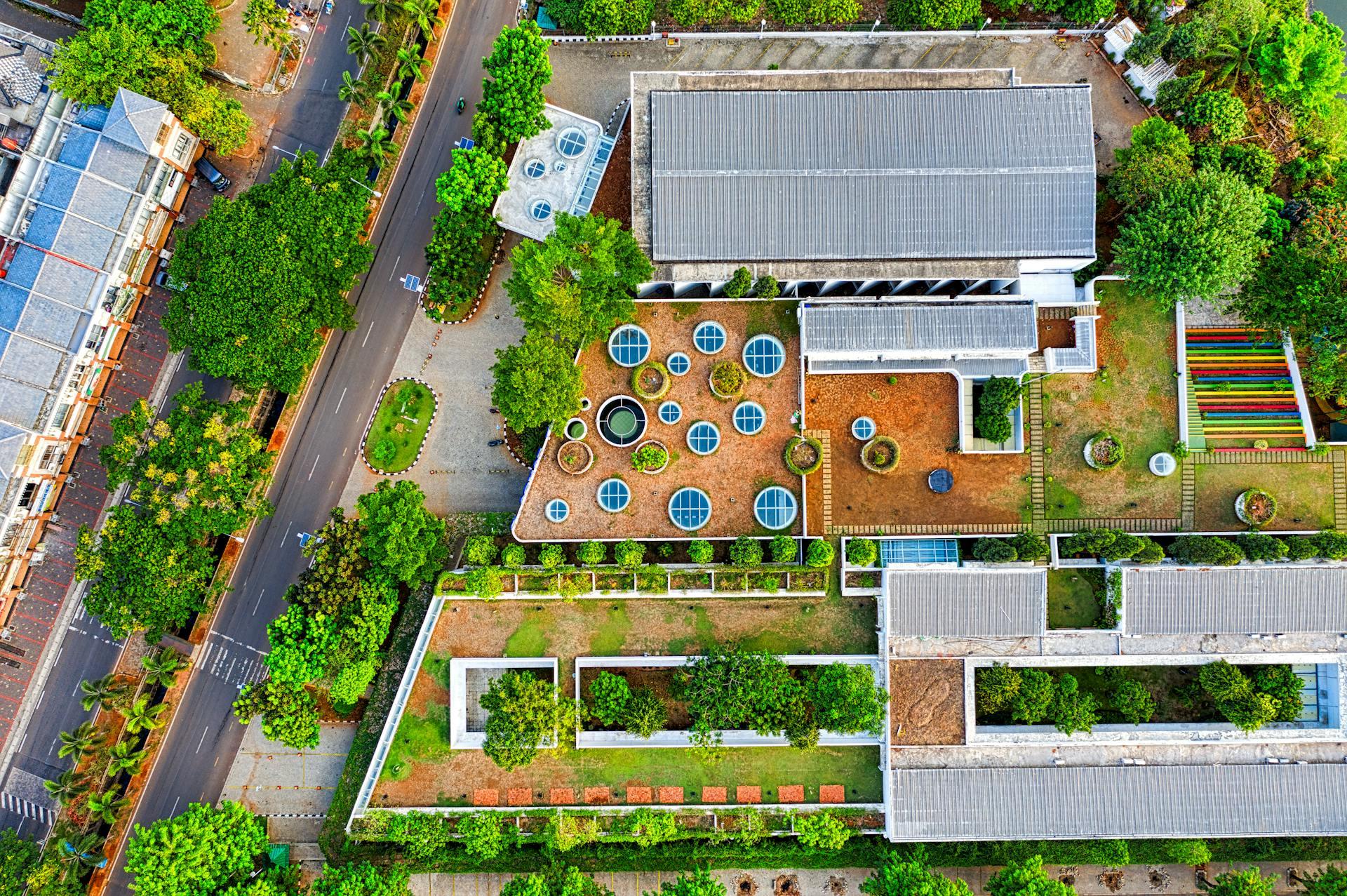 Aerial Photo of Buildings with Green Roofs.