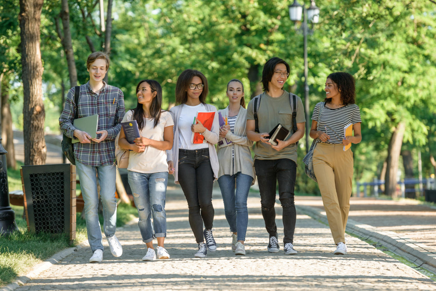 a group of international students walking together