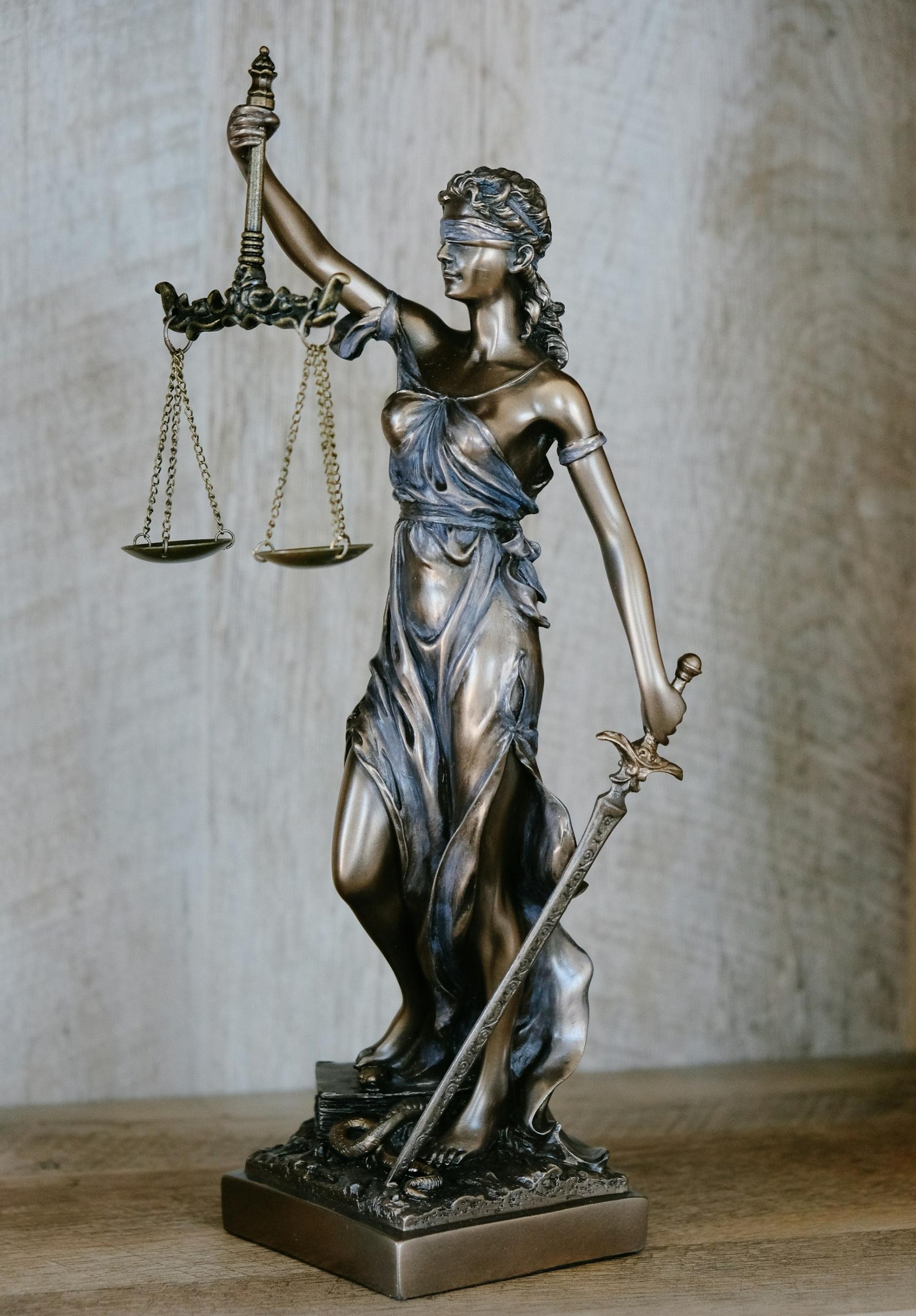 A statue of Justitia, deity of Justice, third wife of Zeus.