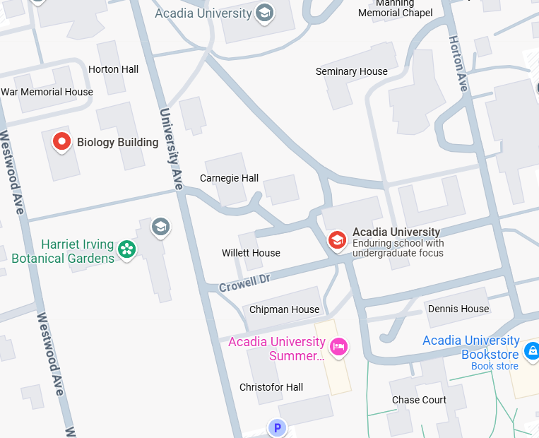 Photograph from Google Maps showing the location of Acadia University.