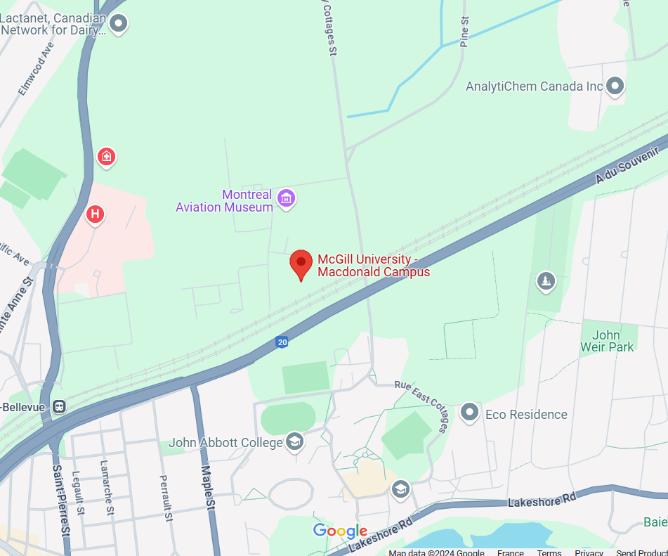 Photograph from Google Maps showing the location of the Faculty of Agriculture and Environmental Sciences at the Macdonald Campus.