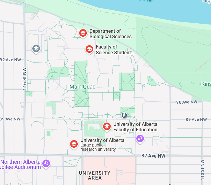 Photograph from Google Maps showing the location of University of Alberta.
