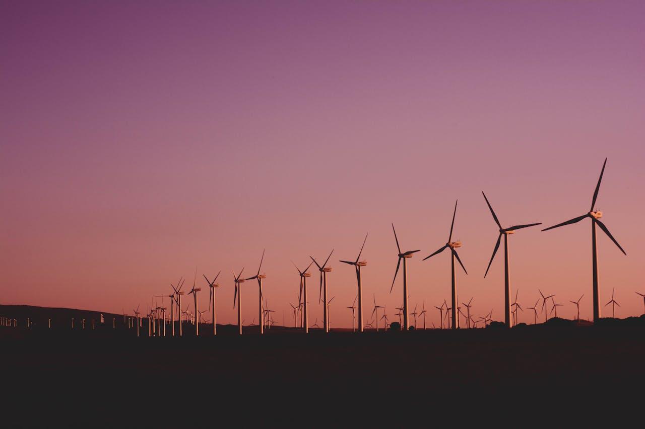 wind turbines operating in the evening