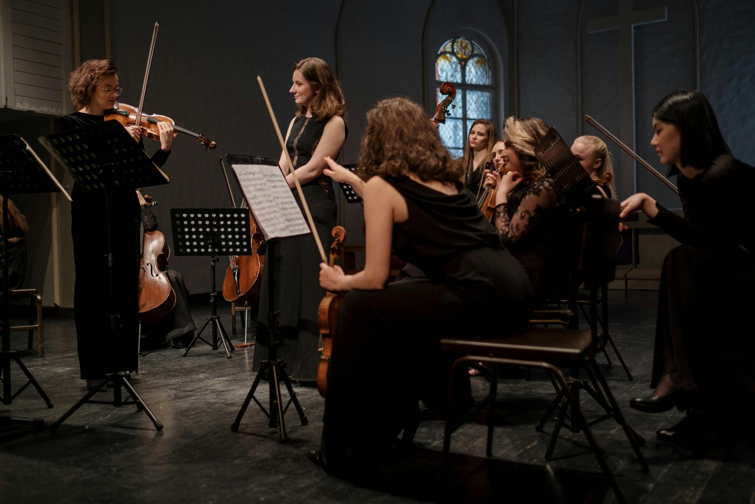 a small orchestra of classical musicians.