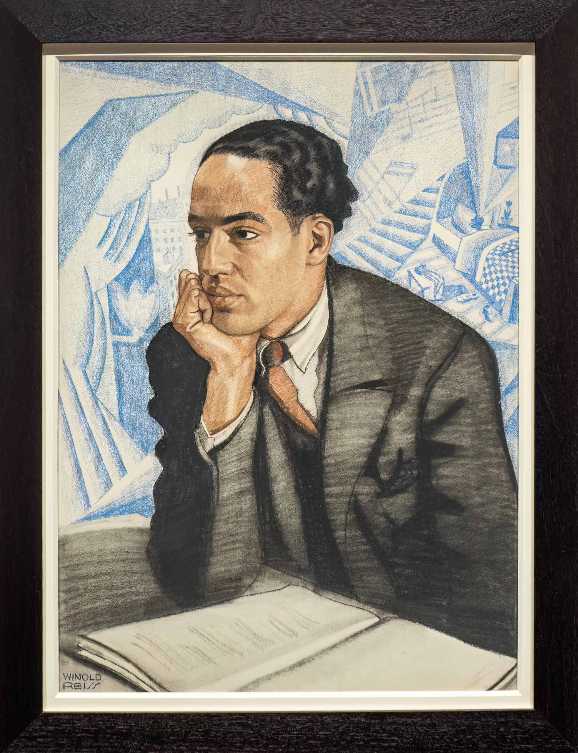 A color painting of author Langston Hughes