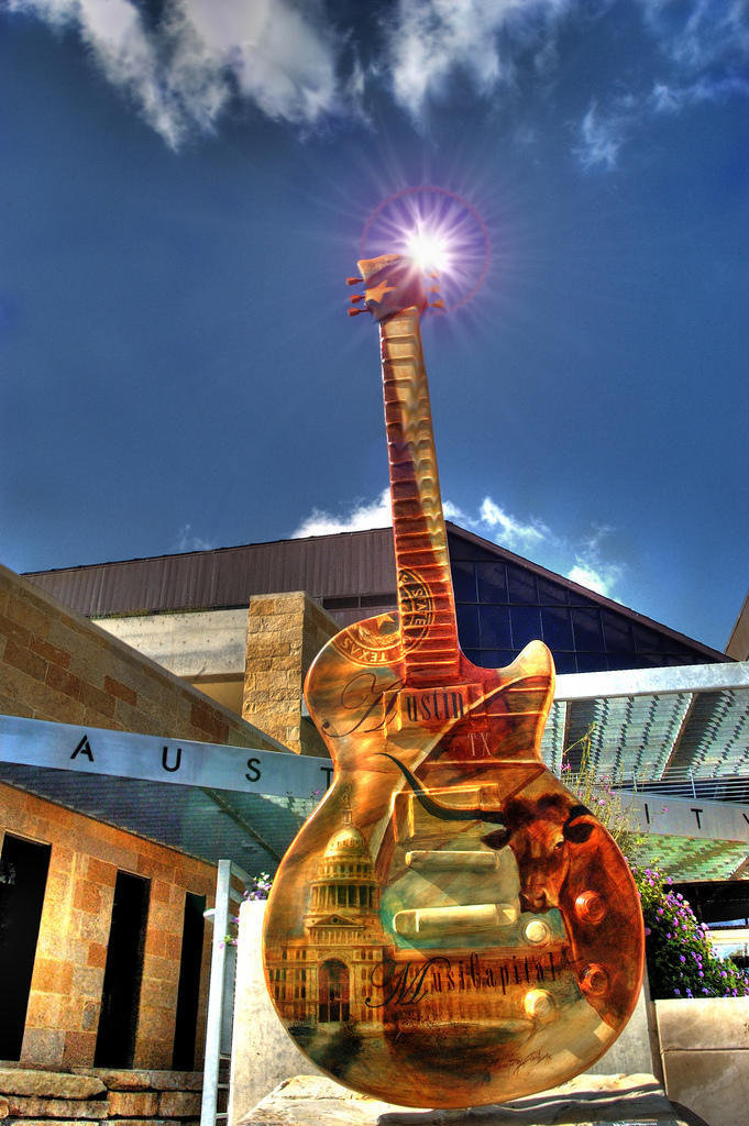 Have you noticed the 10-foot guitars standing on the sides of the city's streets. In 2006, Gibson Guitar brought Guitar Town to Austin, placing 35 of these giant guitars around the city. Here's one at City Hall. Image: Visual Hunt