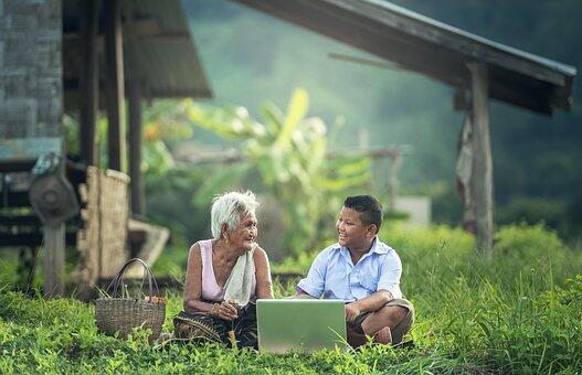Two people in a field