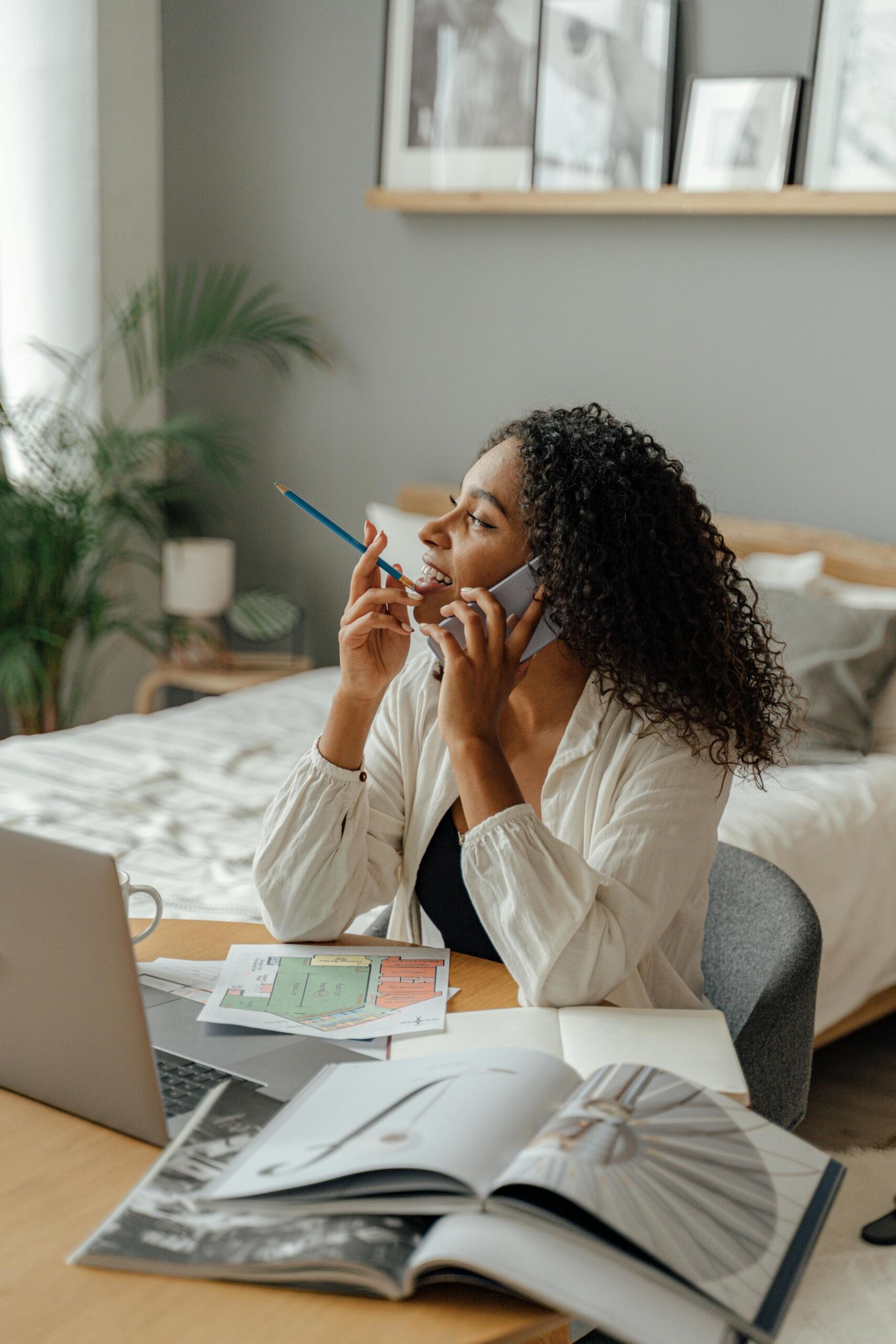 A woman on the phone